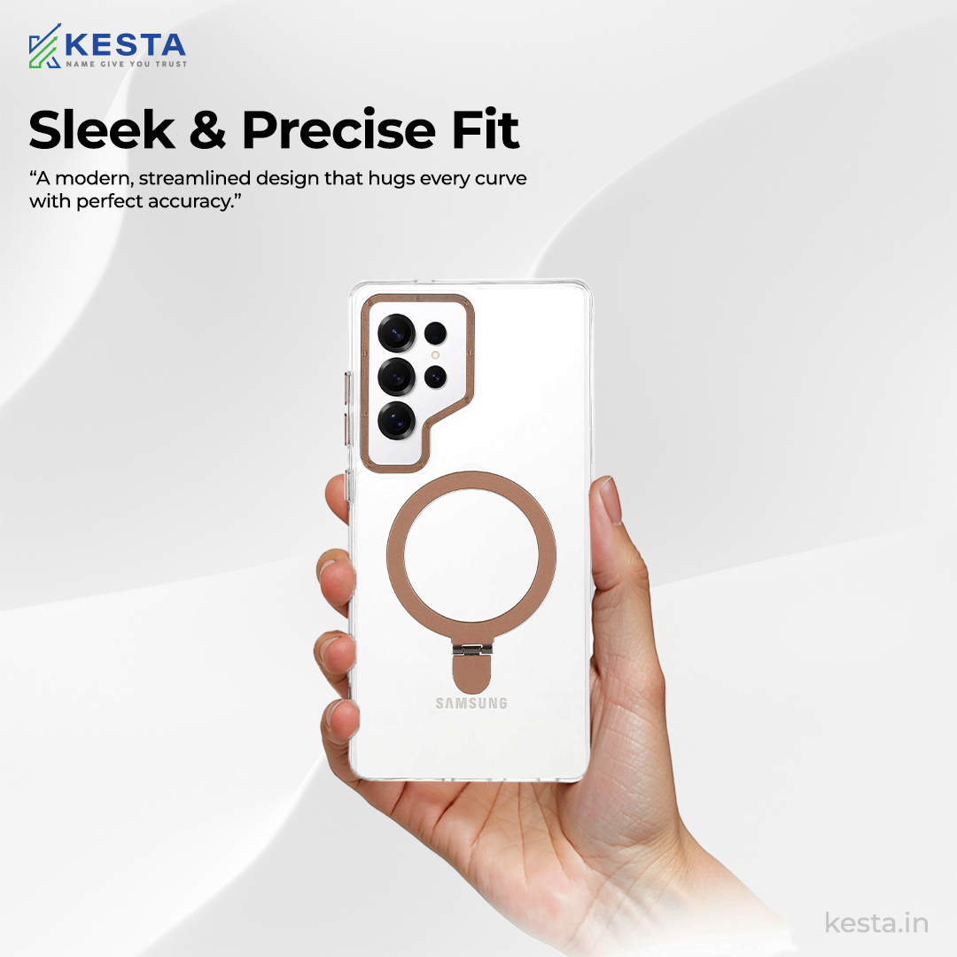Samsung S25 Ultra cover - Crystal Bracket Magnetic Gold Transparent Case (Built-in Bracket Stand Strong Magnetic Ring)